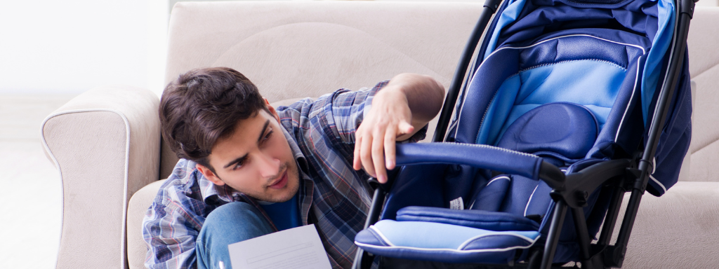 new parent perks and activities - the photo shows a man with a buggy